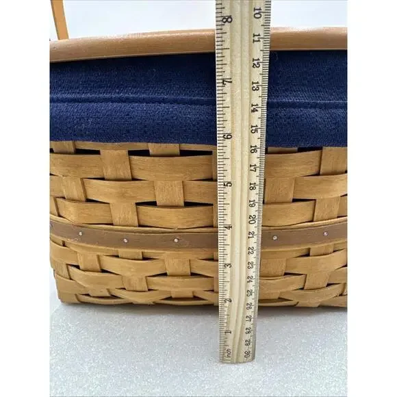 Longaberger 2003 Hostess Two Pie Basket, Wood Riser & Blue Fabric Liner12x12x8